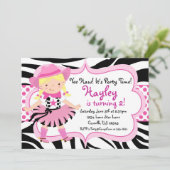 Hot Pink en Zebra Print Cowgirl Birthday Party Kaart (Staand voorkant)