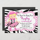 Hot Pink en Zebra Print Cowgirl Birthday Party Kaart (Voorkant / Achterkant)