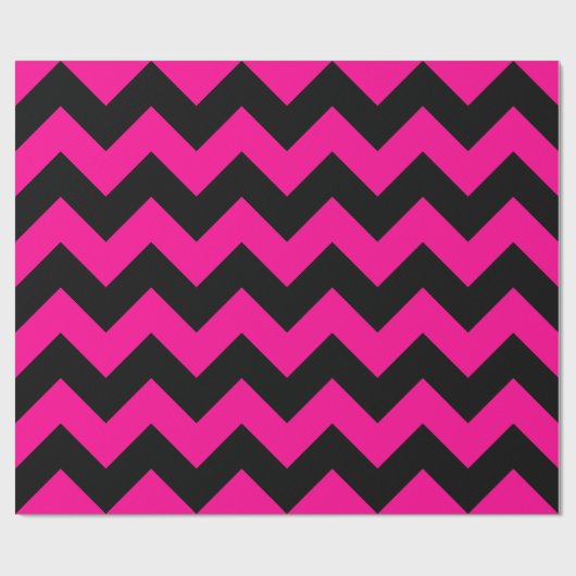 Hot Pink en zwarte Extra Grote Chevron Cadeaupapier (Vlak)