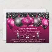 Hot Pink en zwarte Glitter Baubles Quinceanera Kaart (Voorkant)