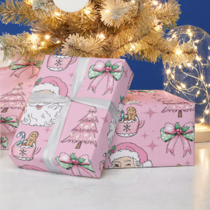 Hot Pink Father Christmas Bow Cadeaupapier
