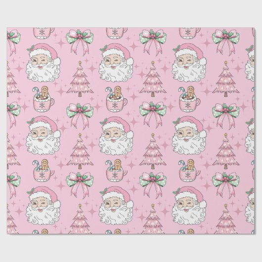 Hot Pink Father Christmas Bow Cadeaupapier (Vlak)