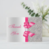 Hot Pink Faux Bow & Diamonds Blank Dank u Bedankkaart (Staand voorkant)