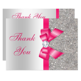 Hot Pink Faux Bow & Diamonds Hartelijk dank Bedankkaart