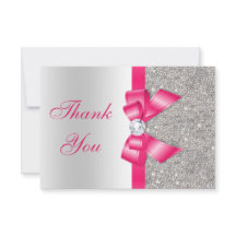 Hot Pink Faux Bow & Diamonds Hartelijk dank