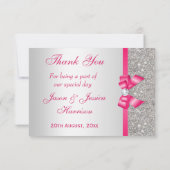 Hot Pink Faux Bow & Diamonds Hartelijk dank Bedankkaart (Achterkant)