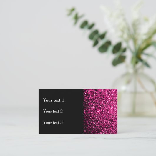 Hot Pink faux glanzende glitter schittert en zwart Visitekaartje (Staand voorkant)