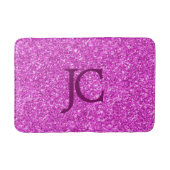 Hot Pink Faux Glitter Aangepast Monogram Badmat (Voorkant)