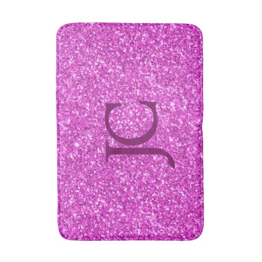 Hot Pink Faux Glitter Aangepast Monogram Badmat (Voorkant Verticaal)