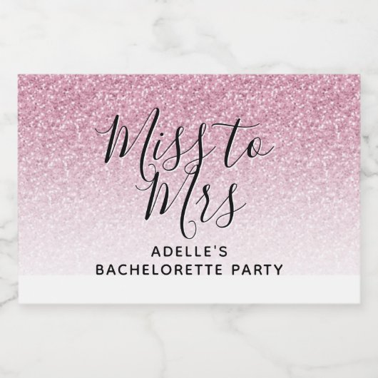 Hot Pink Faux Glitter Miss Bachelorette Sparkling Wijnetiket (Enkel label)