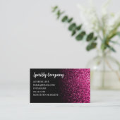 Hot pink faux glitter sparkle black QR code Visitekaartje (Staand voorkant)