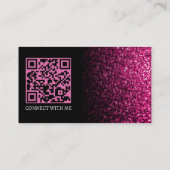 Hot pink faux glitter sparkle black QR code Visitekaartje (Achterkant)