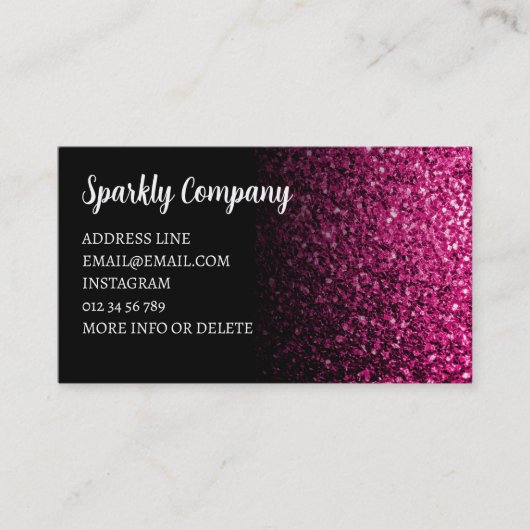 Hot pink faux glitter sparkle black QR code Visitekaartje (Voorkant)