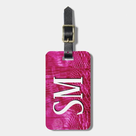 Hot Pink Faux Leather Monogram Bagagelabel (Voorkant verticaal)