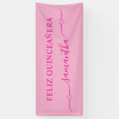 Hot Pink Feliz Quinceañera Heart Swash Naam Spandoek (Verticaal)