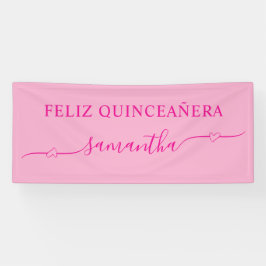 Hot Pink Feliz Quinceañera Heart Swash Naam Spandoek