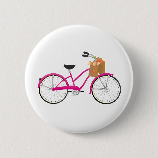 Hot-PInk-fiets met Sinaasappels Ronde Button 5,7 Cm (Voorkant)