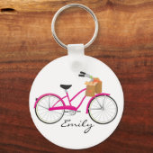 Hot-PInk-fiets met Sinaasappels Sleutelhanger (Voorkant)