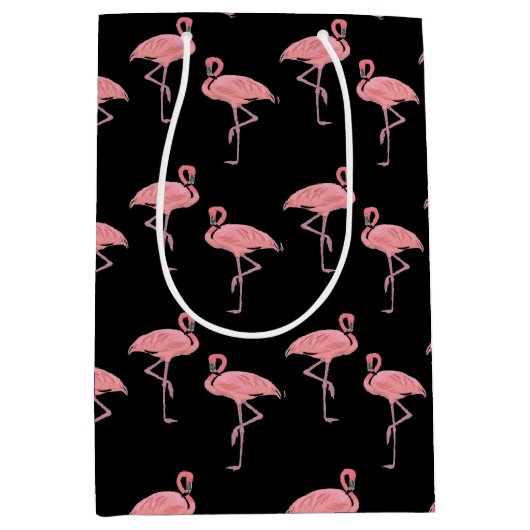 Hot Pink Flamingo Flock Tropisch Ontwerp Medium Cadeauzakje (Voorkant)