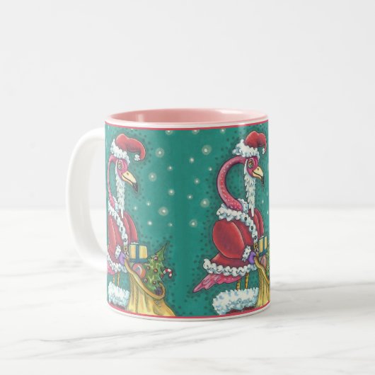 HOT PINK FLAMINGO IN FUNNY SANTA CLAUS SUIT MOK (Voorkant links)
