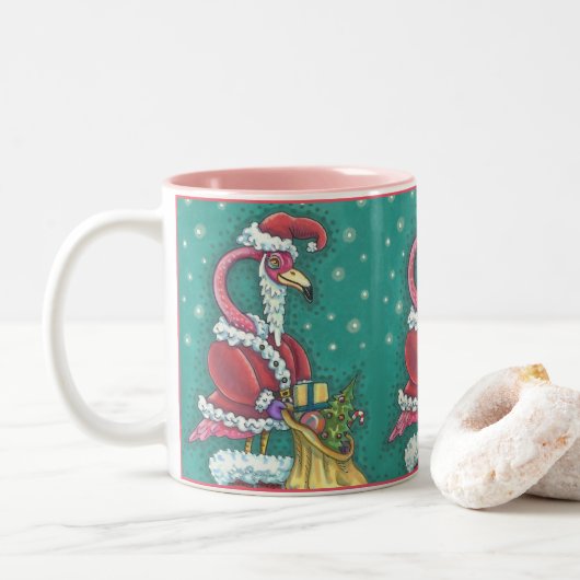 HOT PINK FLAMINGO IN FUNNY SANTA CLAUS SUIT MOK (Met donut)