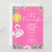 Hot Pink Flamingo Let's Flamingle 1e verjaardag Kaart (Voorkant)