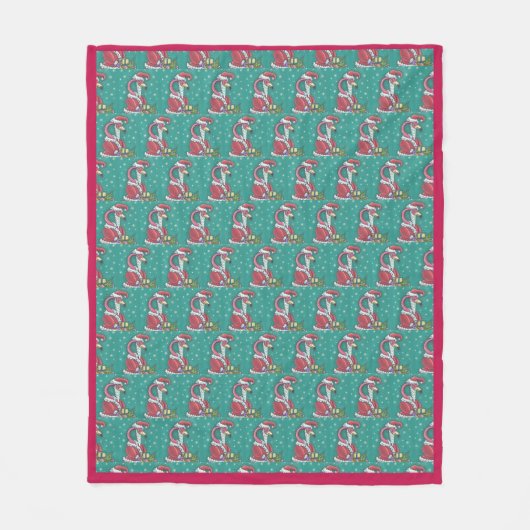 HOT PINK FLAMINGO SANTA, CHRISTMAS FLEECE BLANKET (Voorkant)