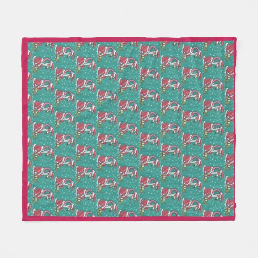 HOT PINK FLAMINGO SANTA, CHRISTMAS FLEECE BLANKET (Voorkant (Horizontaal))