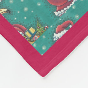HOT PINK FLAMINGO SANTA, CHRISTMAS FLEECE BLANKET