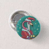 HOT PINK FLAMINGO SANTA, CHRISTMAS HOLIDAY BUTTON (Voorkant /achterkant)