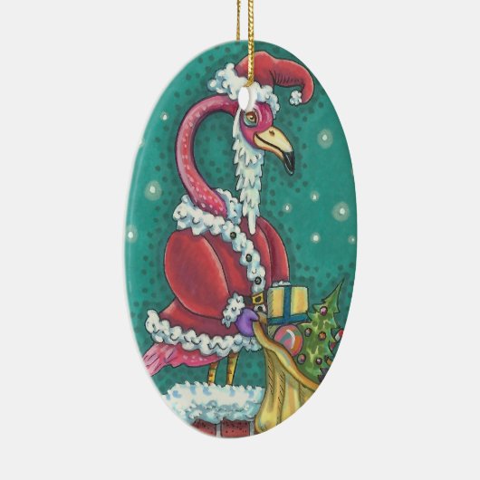 HOT PINK FLAMINGO SANTA, CHRISTMAS ORNAMENT Oval (Rechts)