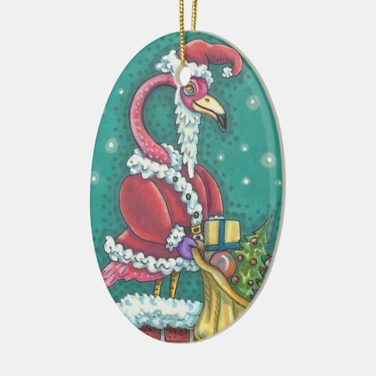 HOT PINK FLAMINGO SANTA, CHRISTMAS ORNAMENT Oval (Links)
