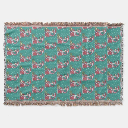 HOT PINK FLAMINGO SANTA, CHRISTMAS THROW BLANKET DEKEN (Voorkant)