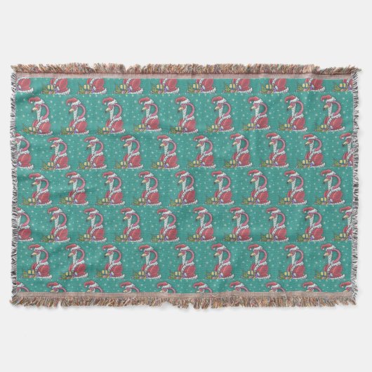HOT PINK FLAMINGO SANTA, CHRISTMAS THROW BLANKET DEKEN (Voorkant)