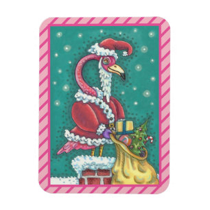 HOT PINK FLAMINGO SANTA CLAUS, CHRISTMAS MAGNET MAGNEET