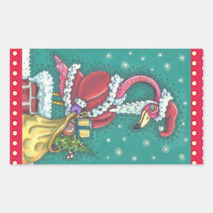 HOT PINK FLAMINGO SANTA CLAUS, KERST STICKER