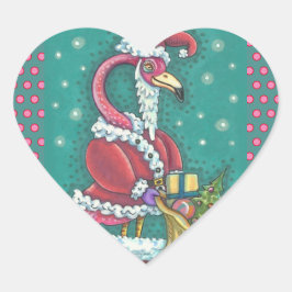 HOT PINK FLAMINGO SANTA CLAUS, KERST STICKER