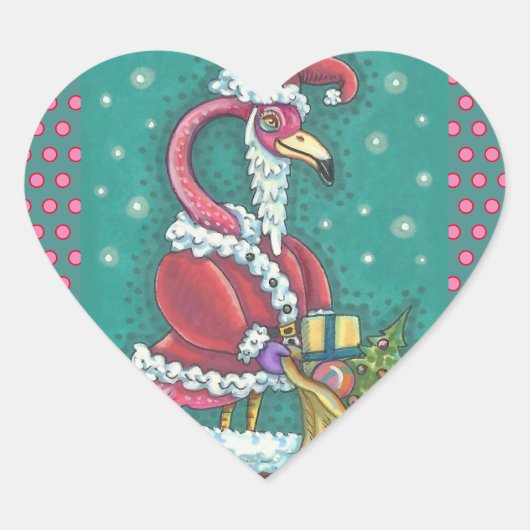 HOT PINK FLAMINGO SANTA CLAUS, KERST STICKER (Voorkant)