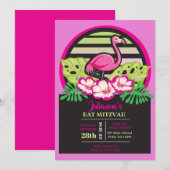 HOT PINK FLAMINGO Tropical Bat Mitzvah Invitation Kaart (Voorkant / Achterkant)