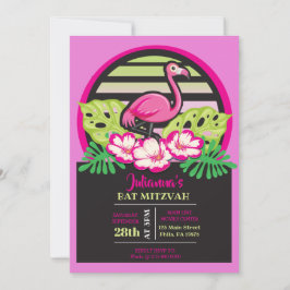 HOT PINK FLAMINGO Tropical Bat Mitzvah Invitation Kaart