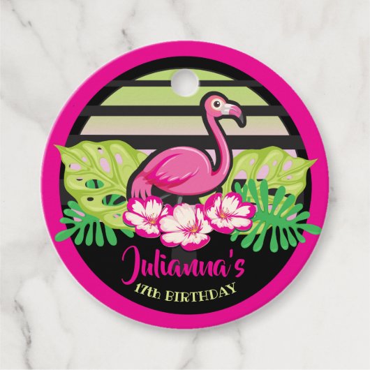 HOT PINK FLAMINGO Tropical Birthday Invitation Bedankjes Labels (Voorkant)