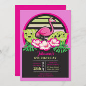 HOT PINK FLAMINGO Tropical Birthday Invitation Kaart (Voorkant / Achterkant)