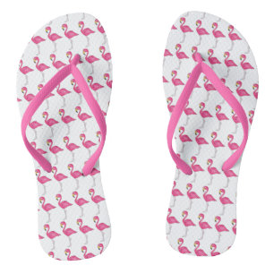 Hot Pink Flamingo Tropical Island Beach Bird Print Teenslippers