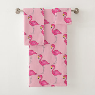 Hot Pink Flamingo Tropical Island Flamingoenen Bad Handdoek