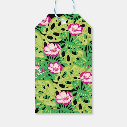 HOT PINK FLAMINGO Tropische bladeren Partij Gift F Cadeaulabel (Achterkant)