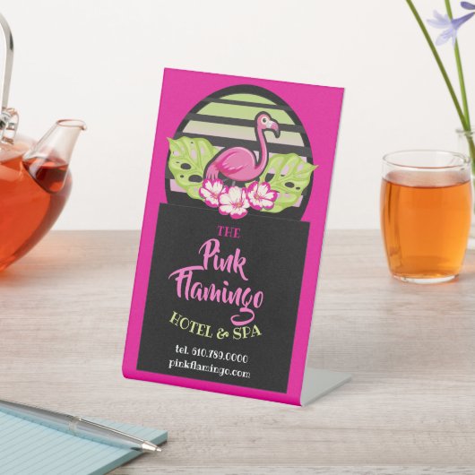 HOT PINK FLAMINGO Tropische bladeren Partij Gift F Reclamebord Met Voetstuk (Insitu)