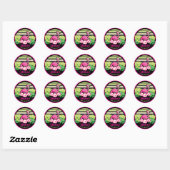 HOT PINK FLAMINGO Tropische bladeren Rondetlabel z Ronde Sticker (Vel)
