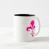 Hot Pink Fleur-de-lis Tweekleurige Koffiemok (Voorkant rechts)