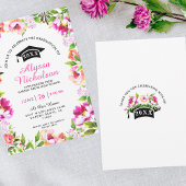 Hot Pink Floral Afstudeerder Uitnodiging