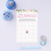 Hot Pink Floral Baby shower Bingo Game Flyer (Enkel)